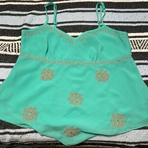 New York and Company green and rose gold bandana tank top